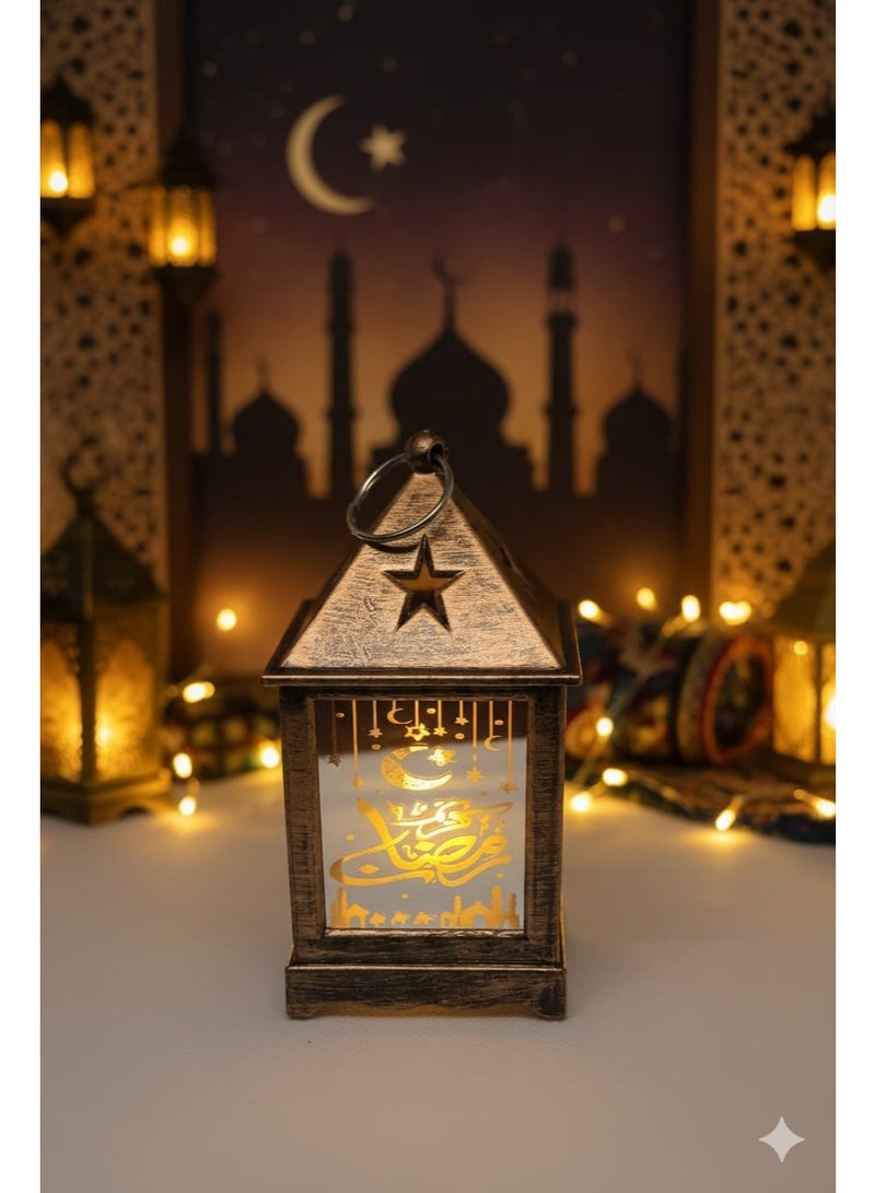 Ramadan lantern decoration, Ramadan Kareem, metal and glass lantern with a hanging loop, 13cm, 1 piece, copper color - Image 2